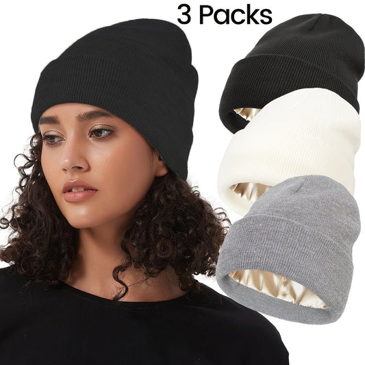 3x Satin Lined Beanie + Gloves