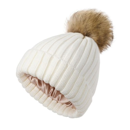 Satin Lined Beanie removable pompom